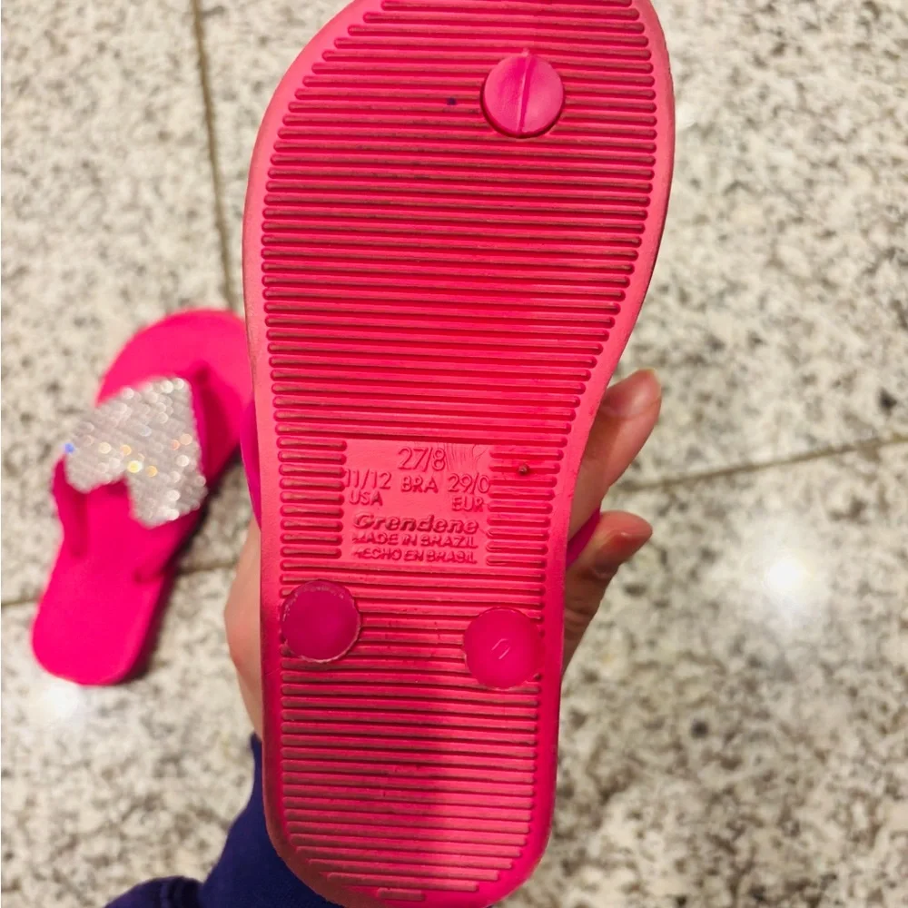 PLANET SEA, Crystal Heart Pink Flip Flop Sandals, Size 11/12